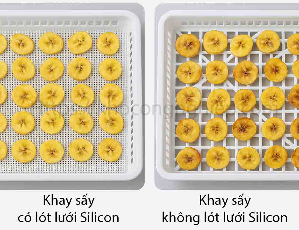 So sánh hiệu quả sấy giữa có và không có lưới Silicon lót khay sấy nhựa