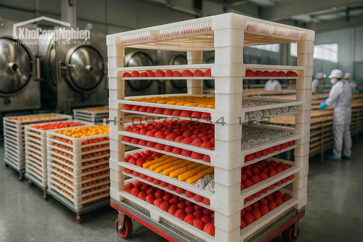 Ứng dụng khay nhựa sấy 60x80cm trong công nghệ sấy thăng hoa hoa quả, nông sản chất lượng cao