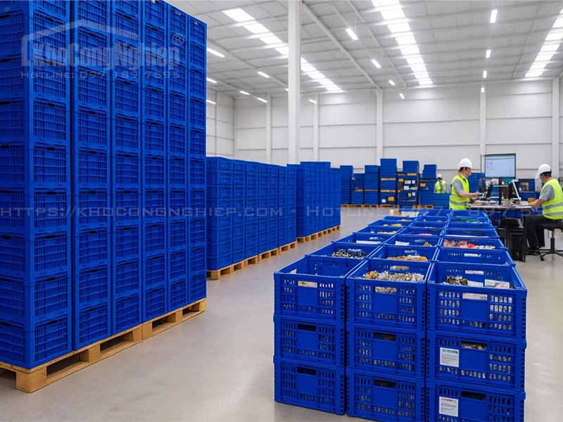 Sóng nhựa gấp gọn 60x40x30cm dùng trong logistics, kho hàng – Giải pháp lưu trữ và vận chuyển hiệu quả cho doanh nghiệp